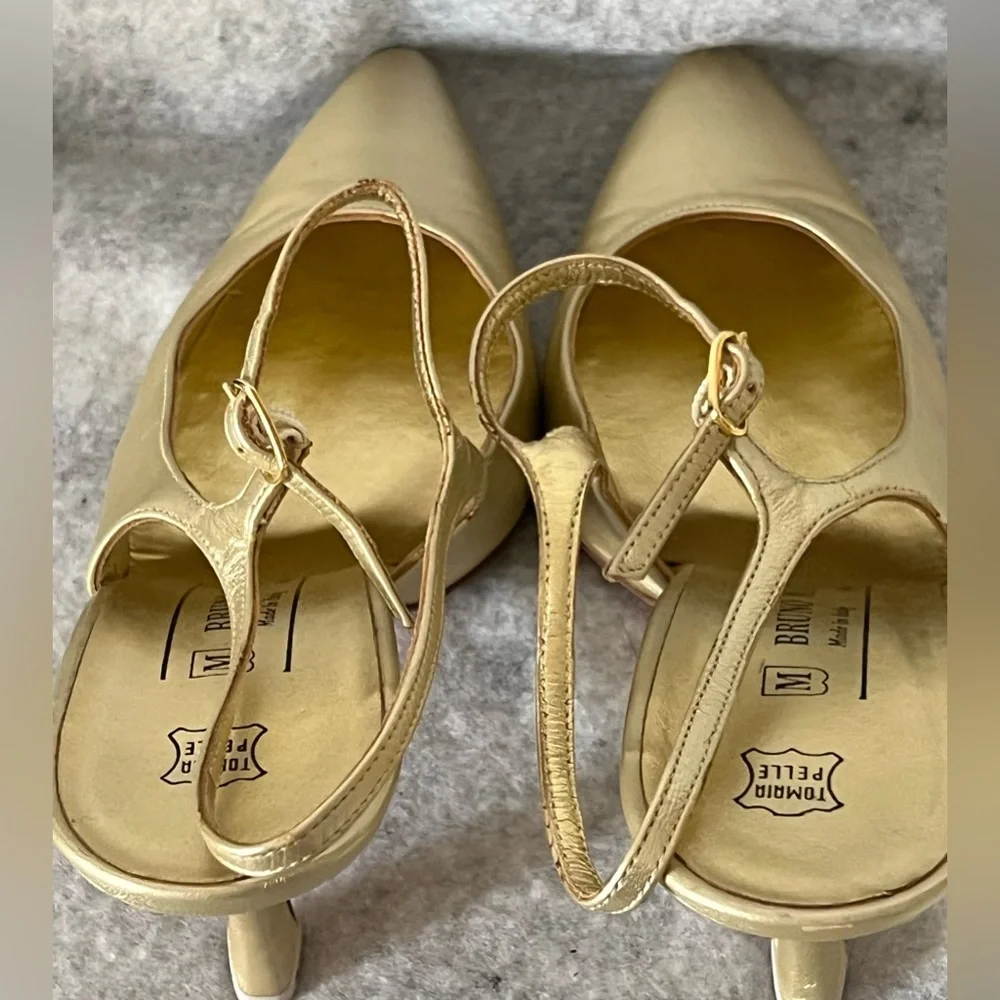 VTG*New-BRUNO MAGLI Almond/pointy  Toes Slingback Pumps~Size:7.5B~gold leather - Picture 4 of 12